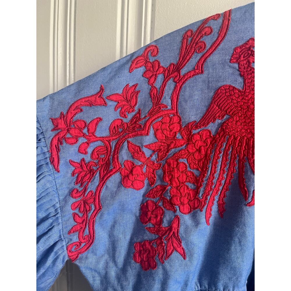 HEMANT & NANDITA embroidered boho blouse blue/red size small - Picture 5 of 10